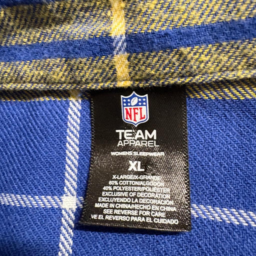 Los Angeles Rams NFL Team Apparel Womens XL Blue Yellow Plaid Flannel Sleepshirt