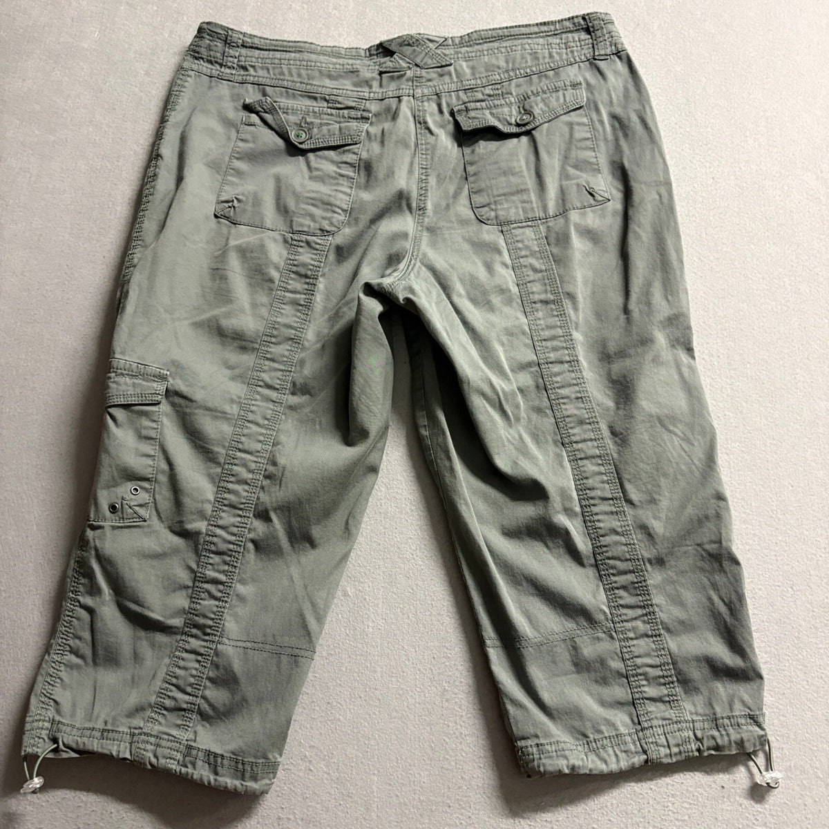 Style & Co Petite Cargo Pants Womens 14P Green Capri Cropped Drawstring Hem