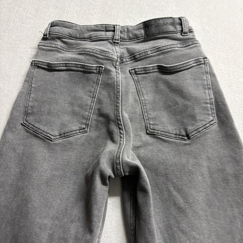 Fitjeans Womens Gray Wide Leg Jeans Size S Raw Hem High Rise Stretch Denim