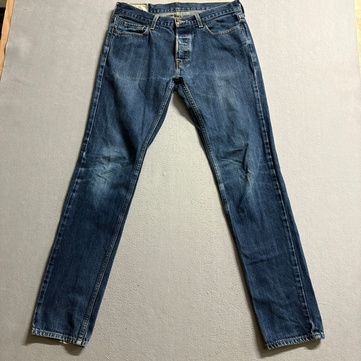 Hollister Jeans Mens 32x34 Blue Denim Button Fly Straight Leg 100% Cotton
