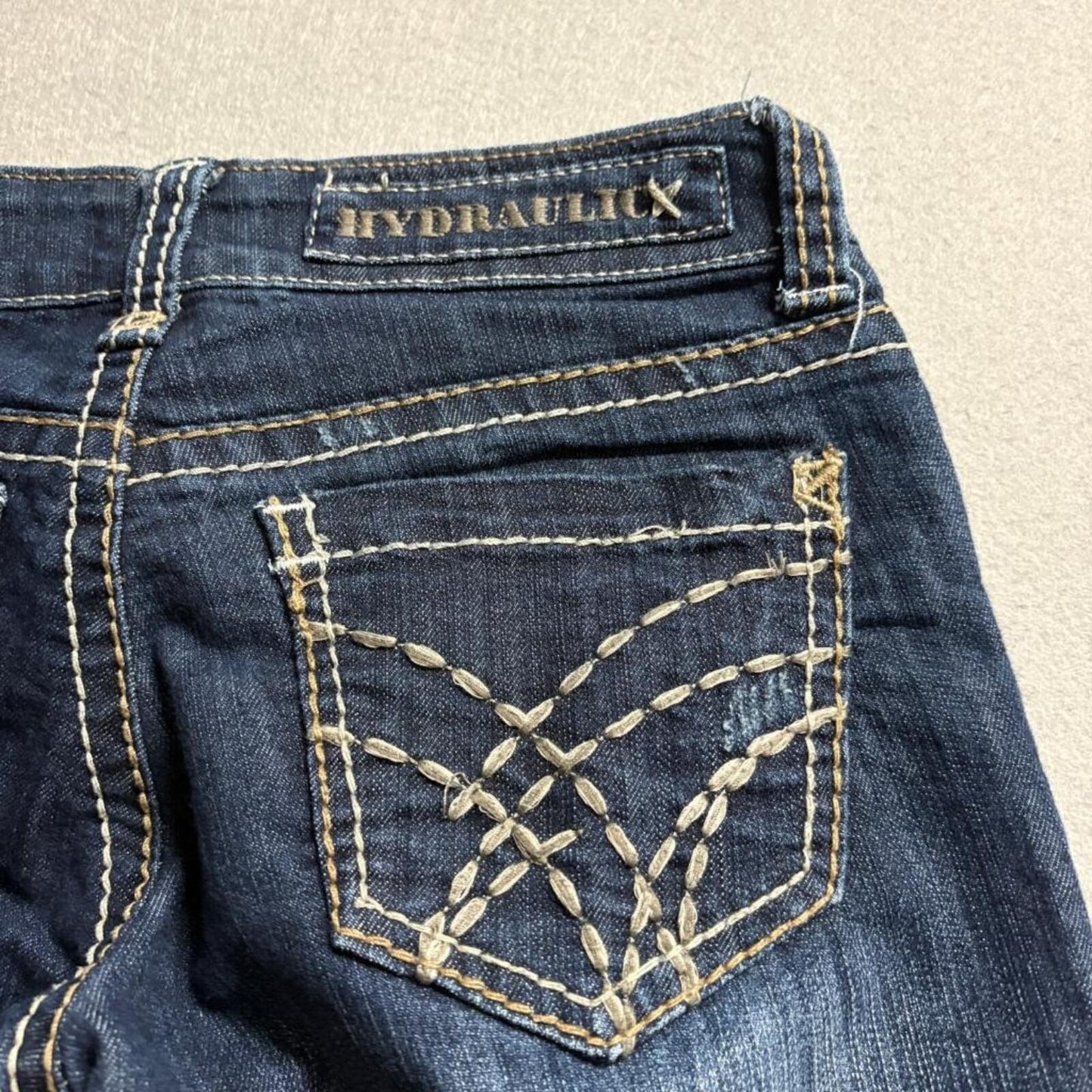 Hydraulic Jeans Womens Size 0 Blue Denim Capri Cropped Thick Stitch Y2K