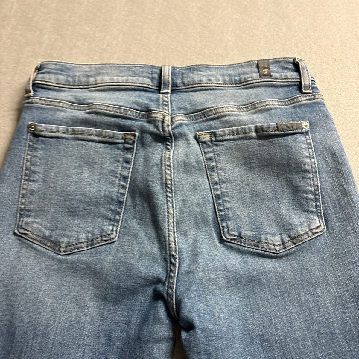 7 For All Mankind High Waist Slim Kick Jeans Womens Size 27 Frayed Raw Hem Blue