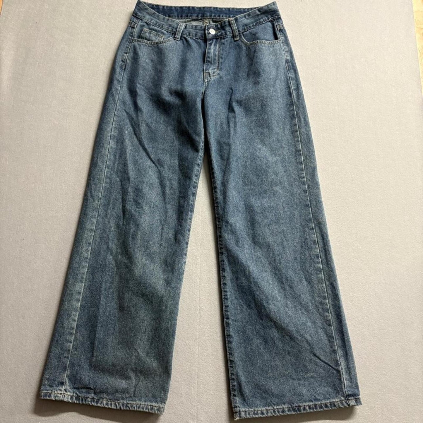 Fashion Jeans Womens Medium Wide Leg Denim Blue High Rise Cotton Blend