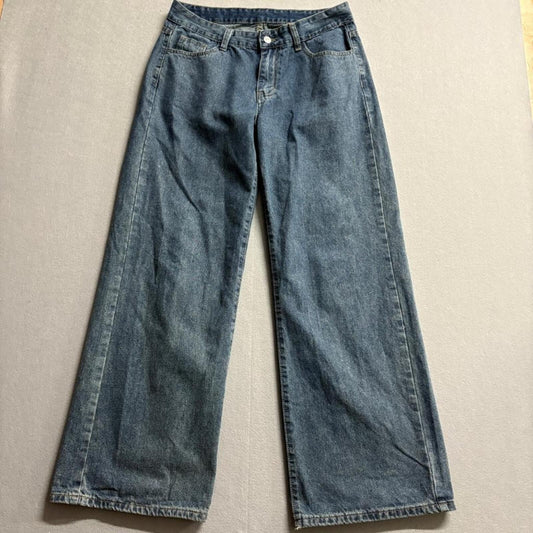 Fashion Jeans Womens Medium Wide Leg Denim Blue High Rise Cotton Blend