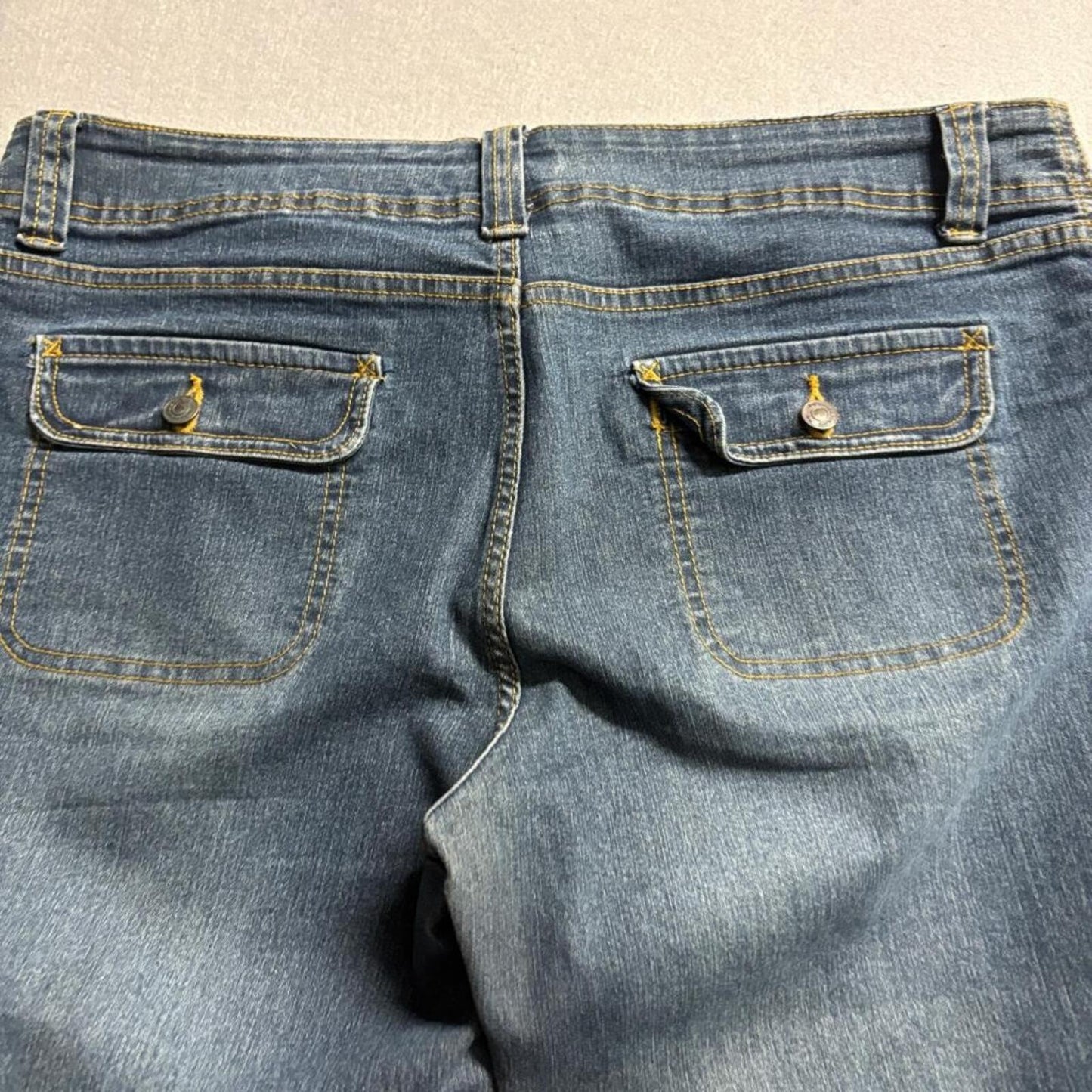 No Boundaries Juniors 13 Crop Jeans Blue Denim Stretch Capris Flap Pocket Y2K