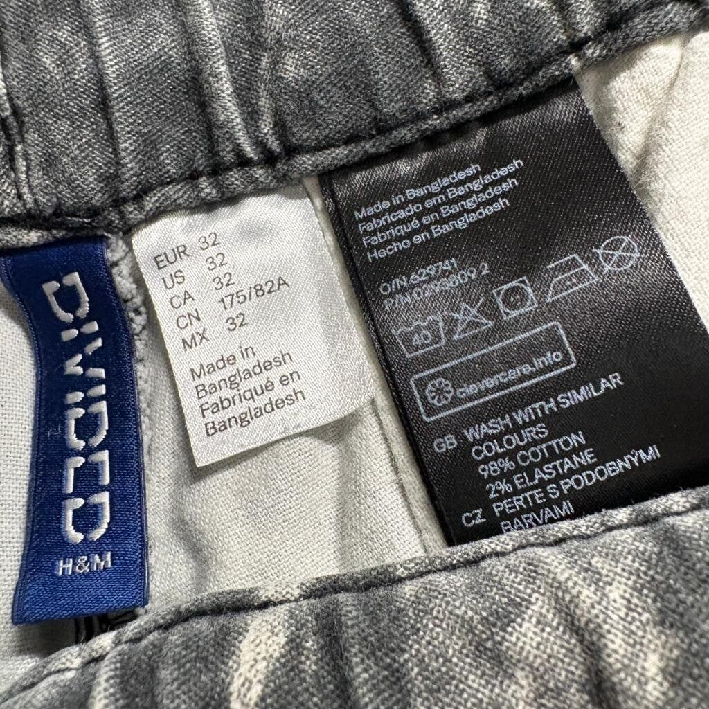 H&M Divided Mens Jogger Pants Size 32 Acid Wash Gray Elastic Waist Drawstring