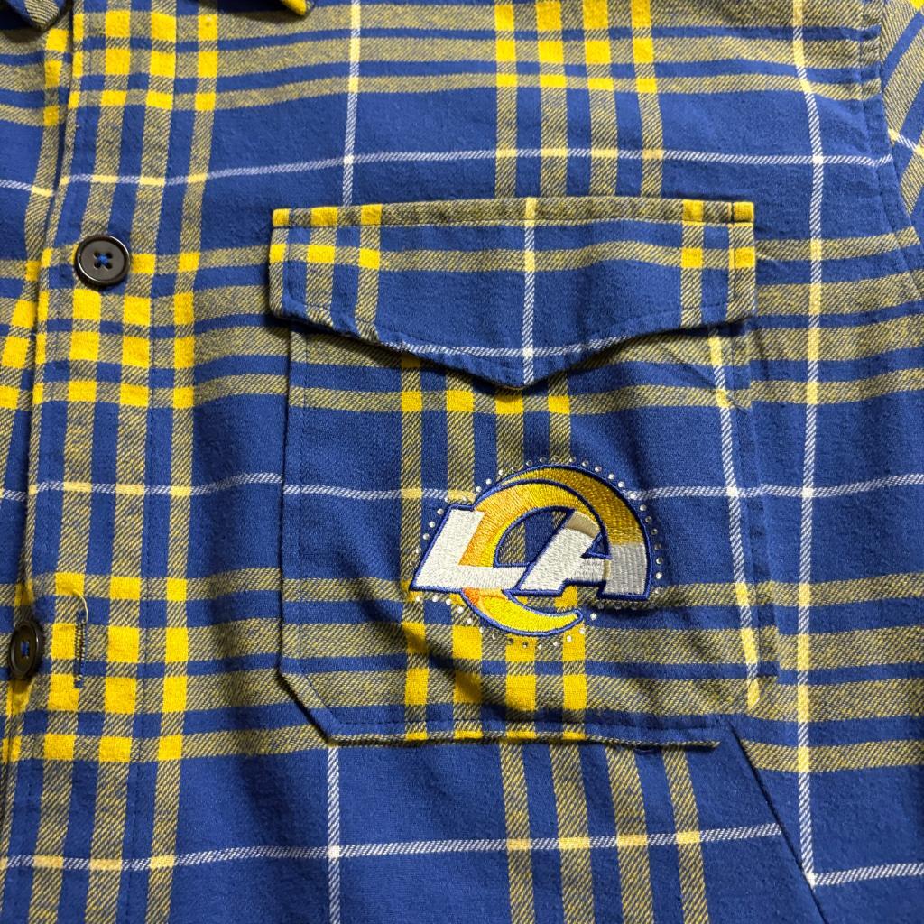 Los Angeles Rams NFL Team Apparel Womens Flannel Sleepwear Shirt Large Blue