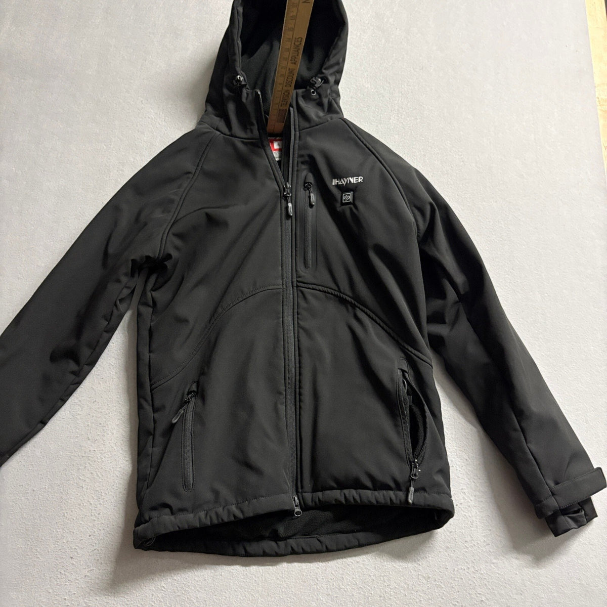 Ihayner Heated Jacket Mens Small Black Softshell Hooded Fleece Lined Coat