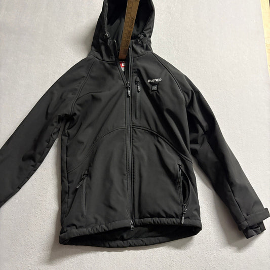 Ihayner Heated Jacket Mens Small Black Softshell Hooded Fleece Lined Coat