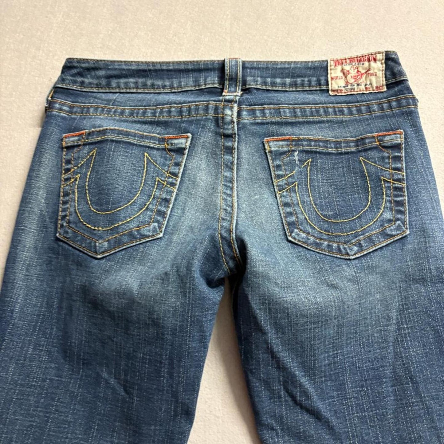 True Religion Jeans Womens 30 Blue Denim Straight Leg Low Rise Made in USA