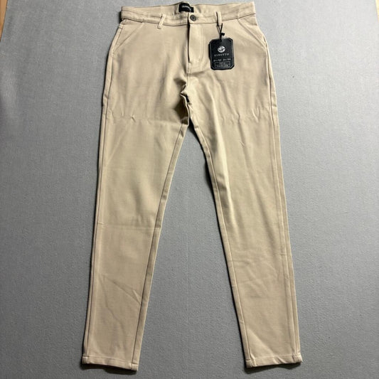 Gingtto Skinny Fit Pants Mens 34 Beige Khaki Stretch Chino Trousers New
