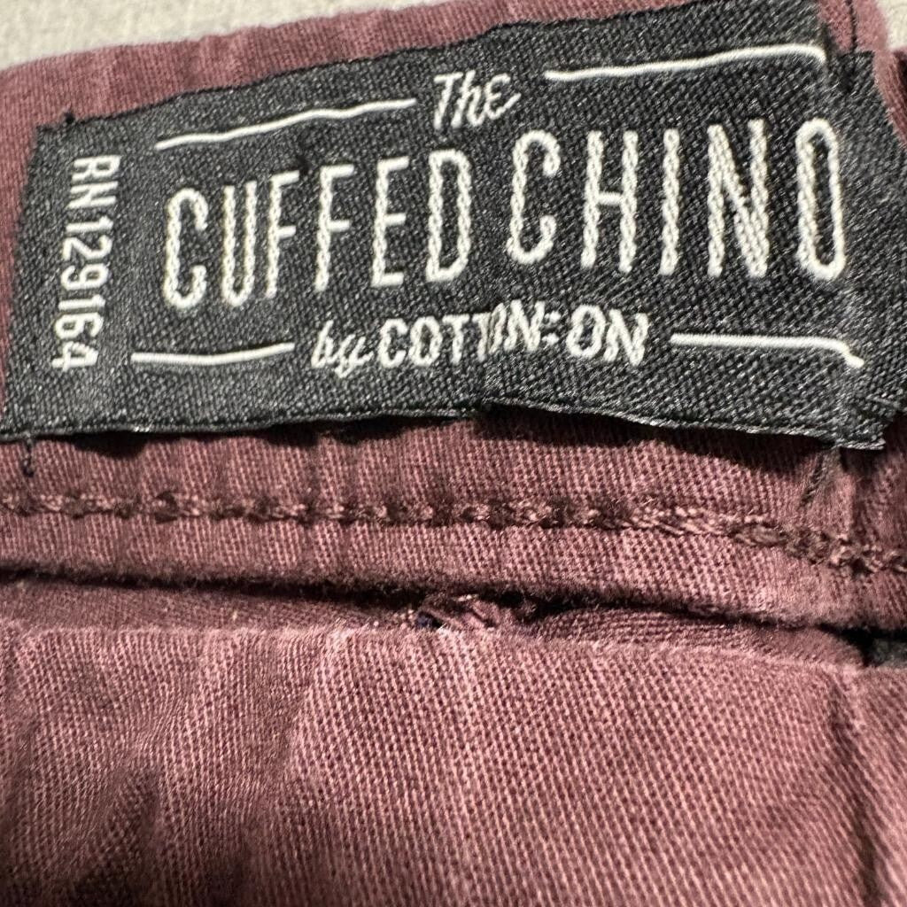 Cotton On The Cuffed Chino Pants Mens 34 Burgundy Maroon Joggers Stretch
