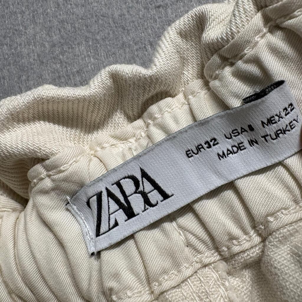 Zara Denim Collection Paperbag Jeans Womens EUR 32 USA 0 Cream Off White Cotton