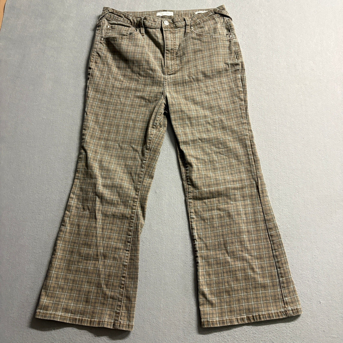 Cleo and Wolf Plaid Jeans Womens 33 Brown Ultra High Rise Kick Flare Stretch