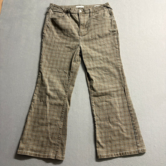 Cleo and Wolf Plaid Jeans Womens 33 Brown Ultra High Rise Kick Flare Stretch