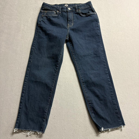 DKNY Girls Jeans Size 16 Blue Denim Raw Hem Straight Leg Stretch
