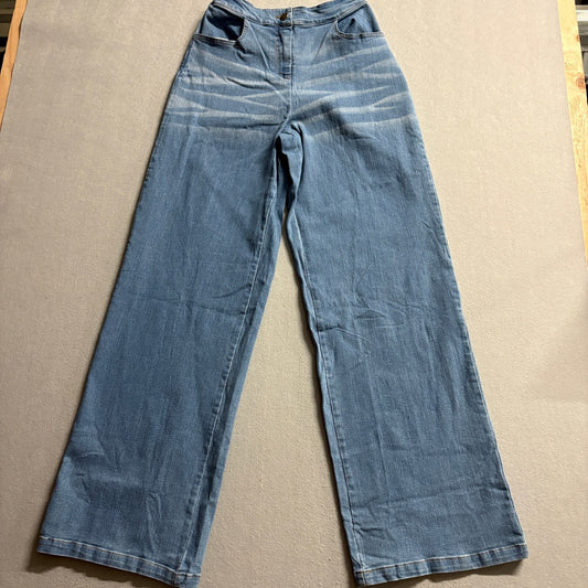 Chicways Womens Wide Leg Jeans Size S Blue Denim Elastic Back High Rise Stretch