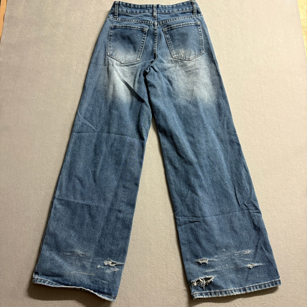 TRTR Wide Leg Jeans Womens Size 0 Blue Denim High Rise Distressed Hem Y2K