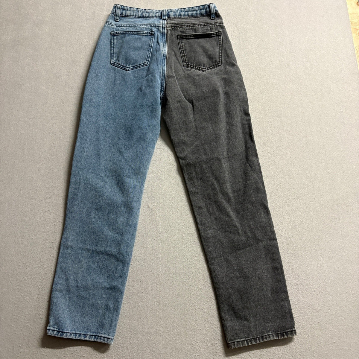SHEIN Two Tone Jeans Womens XS Blue Black Colorblock High Rise Straight Leg