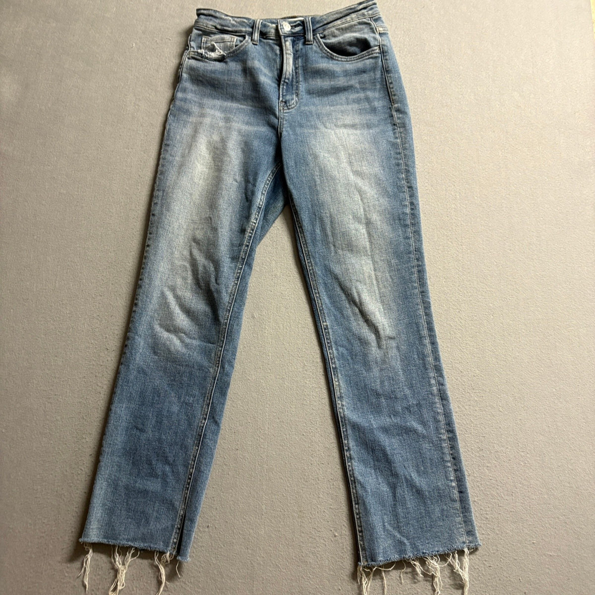 Flying Monkey High Rise Straight Leg Jeans Womens Size 26 Blue Raw Hem Stretch