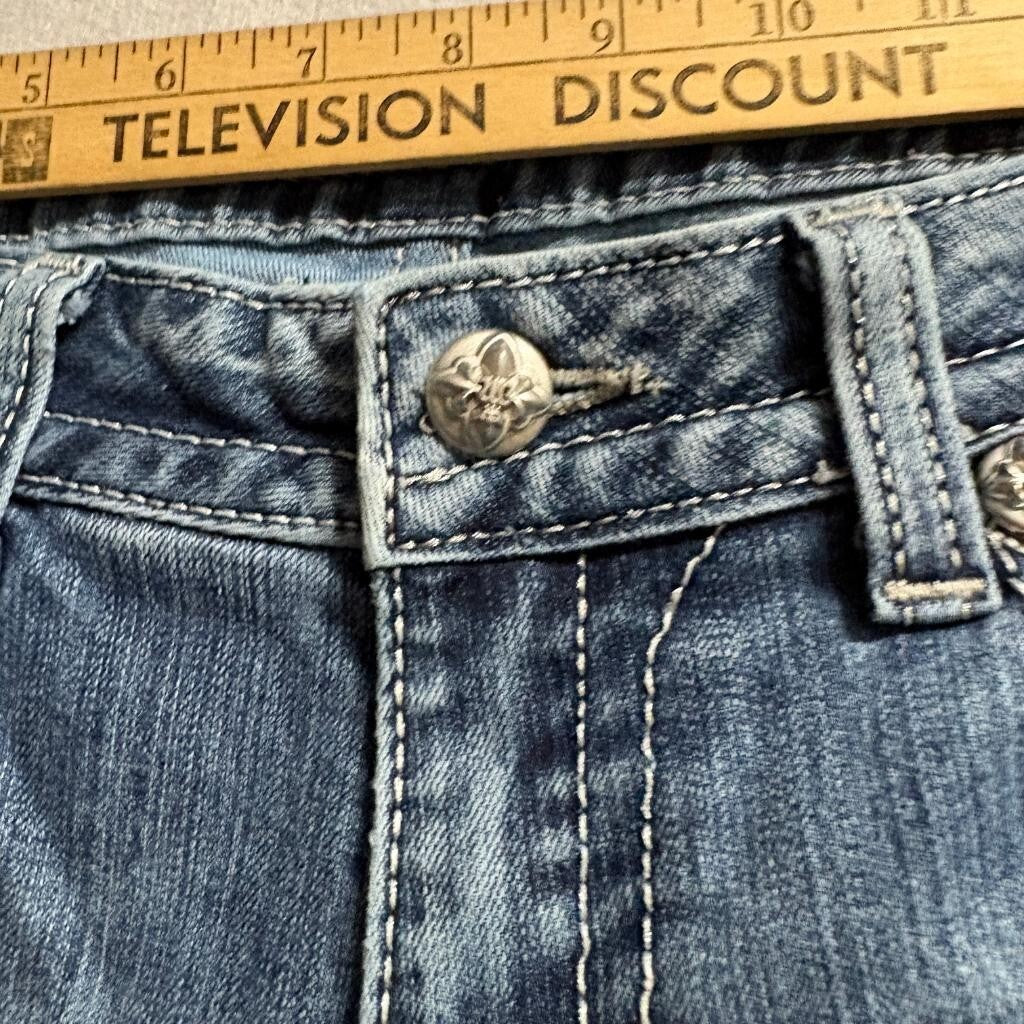 Miss Me Bootcut Jeans Womens 29 Blue Distressed Embellished JP6187B Inseam 32