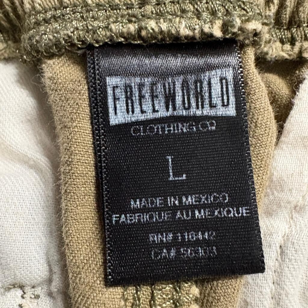 Freeworld Mens Jogger Pants Large Olive Green Cotton Twill Elastic Waist