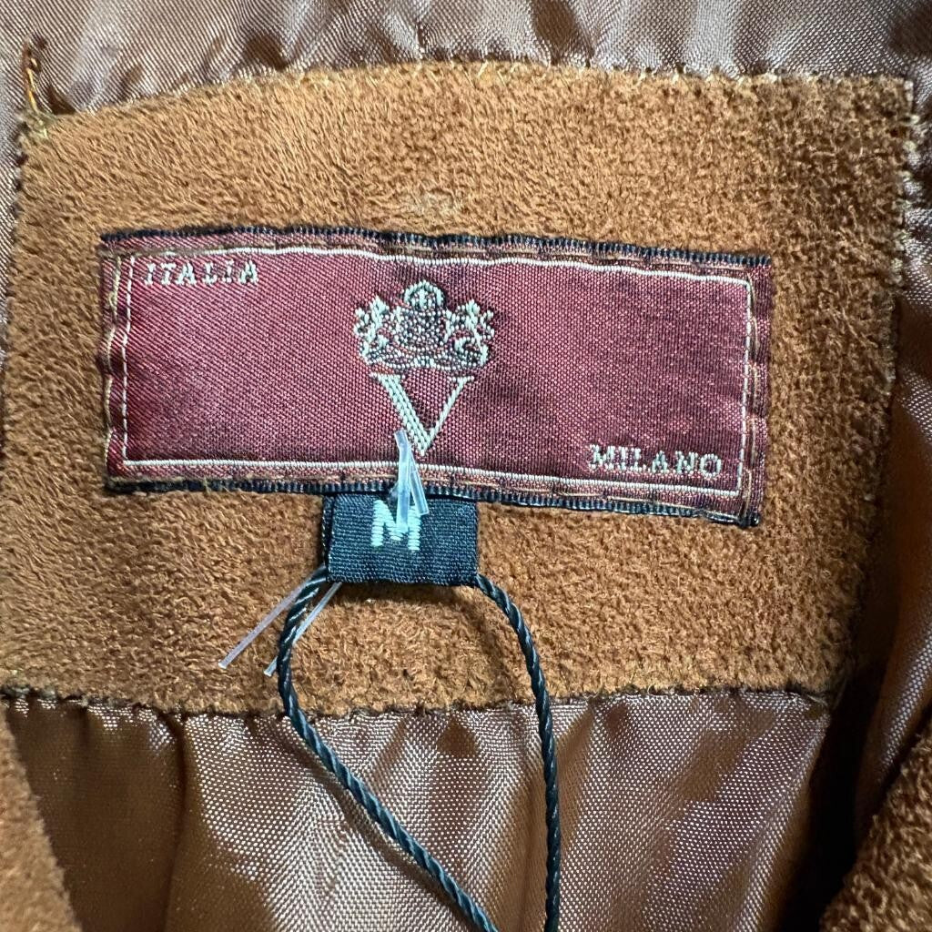 Moda V Italy Milano Womens Medium Suede Jacket Brown Button Front Coat Vintage