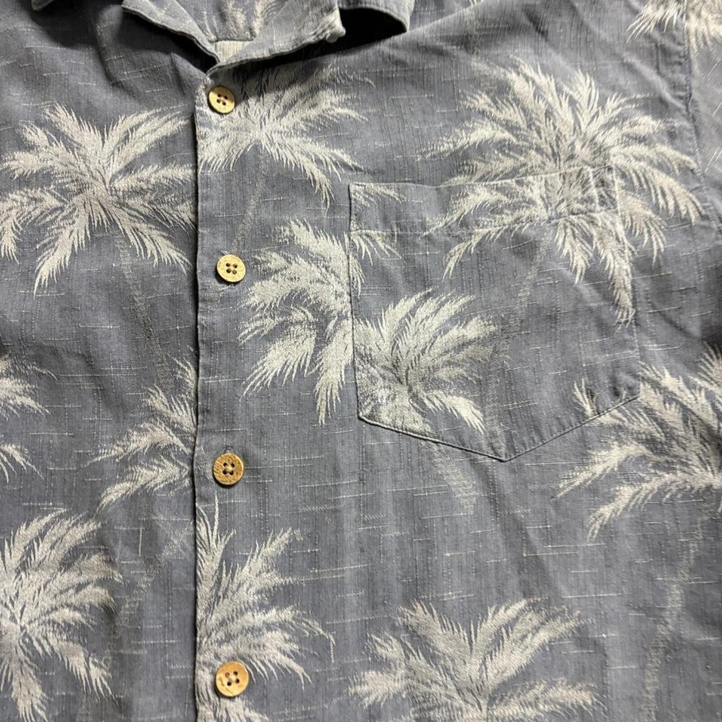 Jamaica Jaxx Mens Medium Blue 100% Silk Palm Tree Hawaiian Camp Shirt