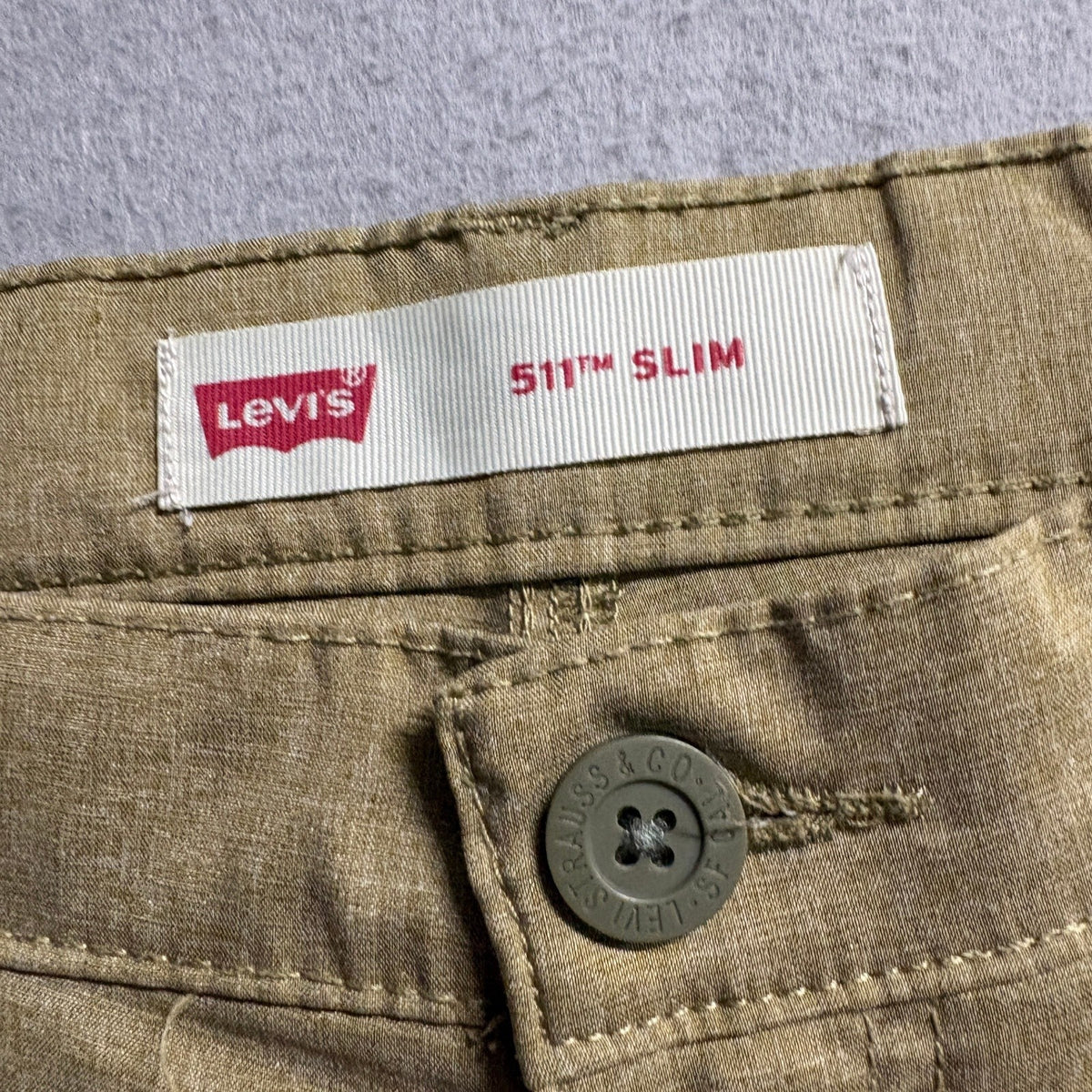 Levis 511 Slim Shorts Boys 18 Reg W29 Green Brown Polyester Blend Casual
