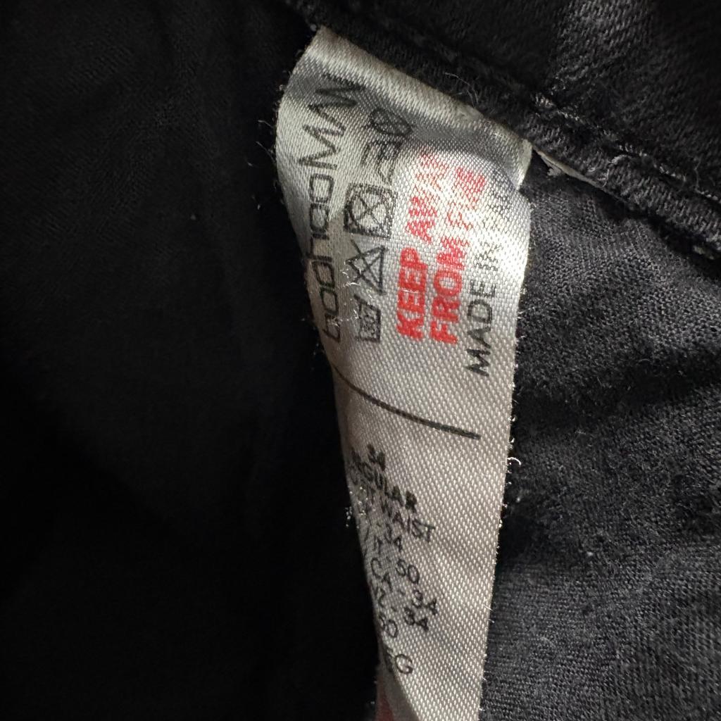 BoohooMAN Cargo Jeans Mens 34 Black Distressed Skinny Ankle Zip Paisley Insert