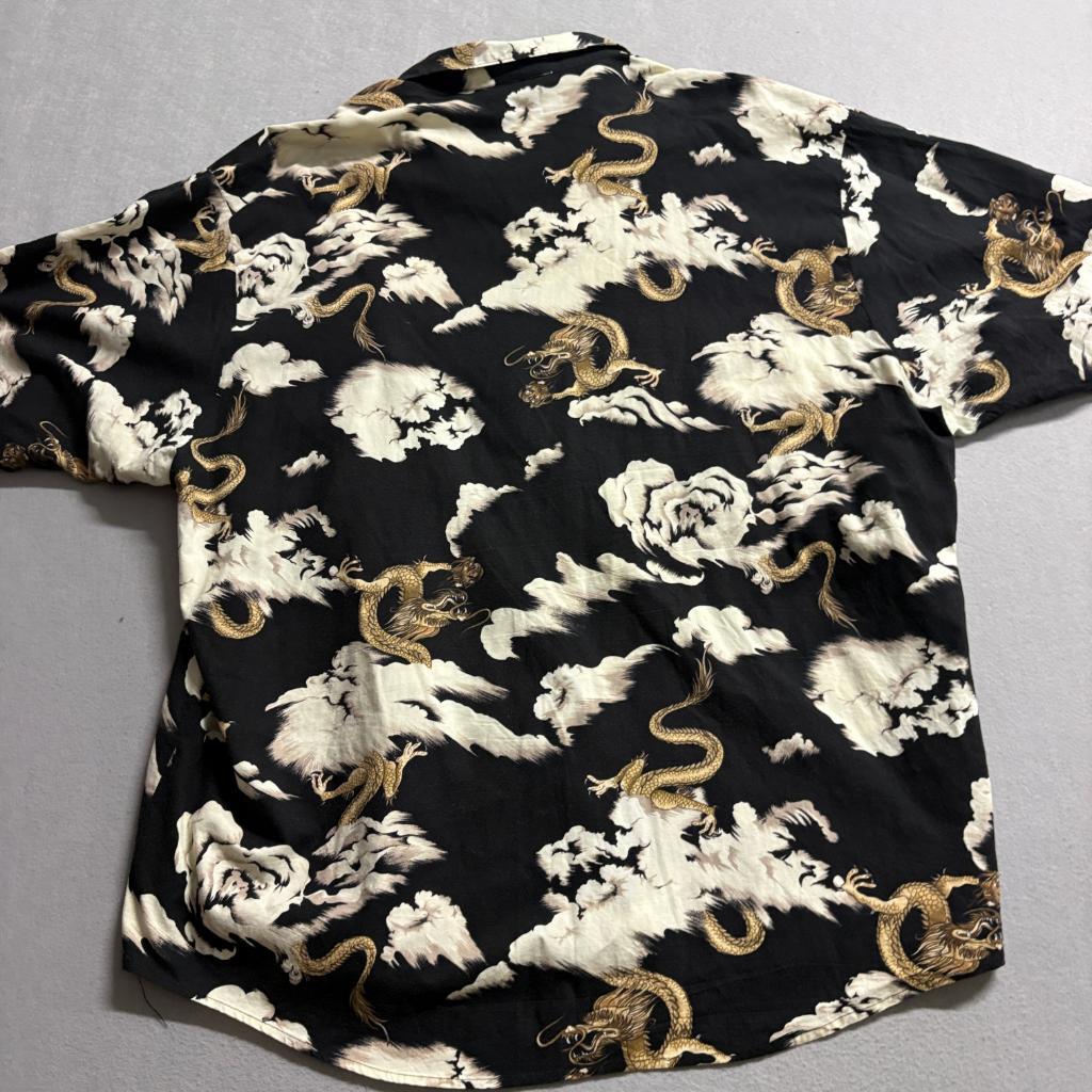 Hwy 1 Vintage Dragon Hawaiian Shirt Mens 3XT Black Gold Clouds Made in USA