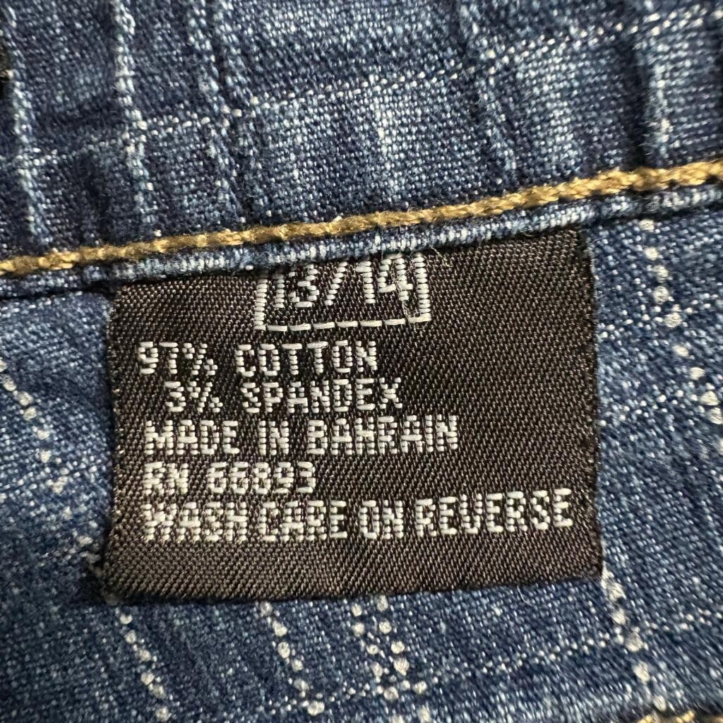 Starwear Jeans Womens 13/14 Blue Grid Pattern Stretch Denim Bootcut Flare Pants