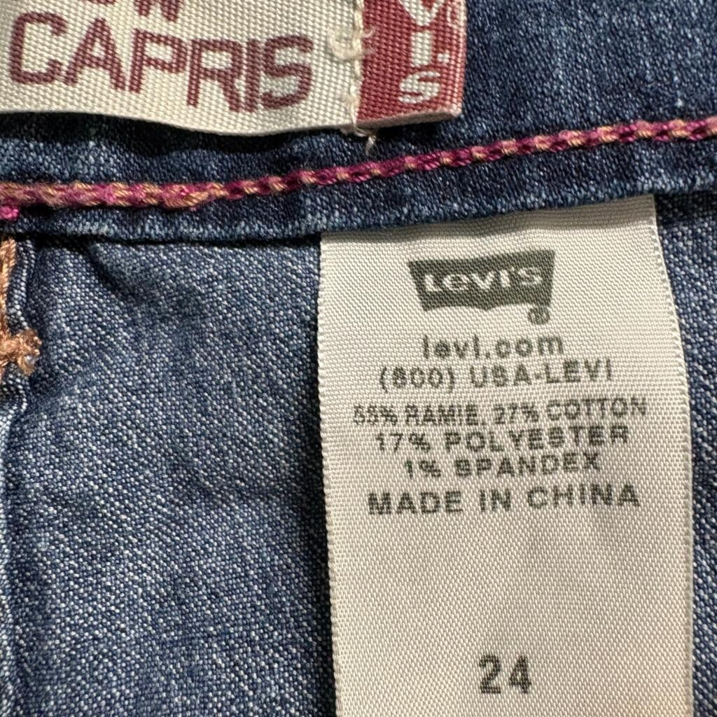 Levis 525 Nouveau Low Capris Womens Size 24 Blue Denim Stretch Crop Jeans