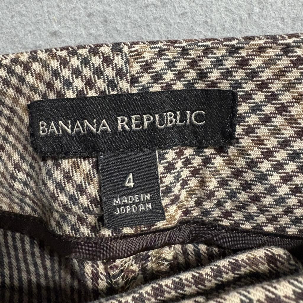 Banana Republic Houndstooth Flare Pants Womens Size 4 Brown Plaid Stretch