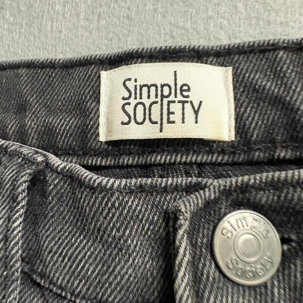 Simple Society Distressed Jeans Womens 5/27 Black High Rise Raw Frayed Hem Crop