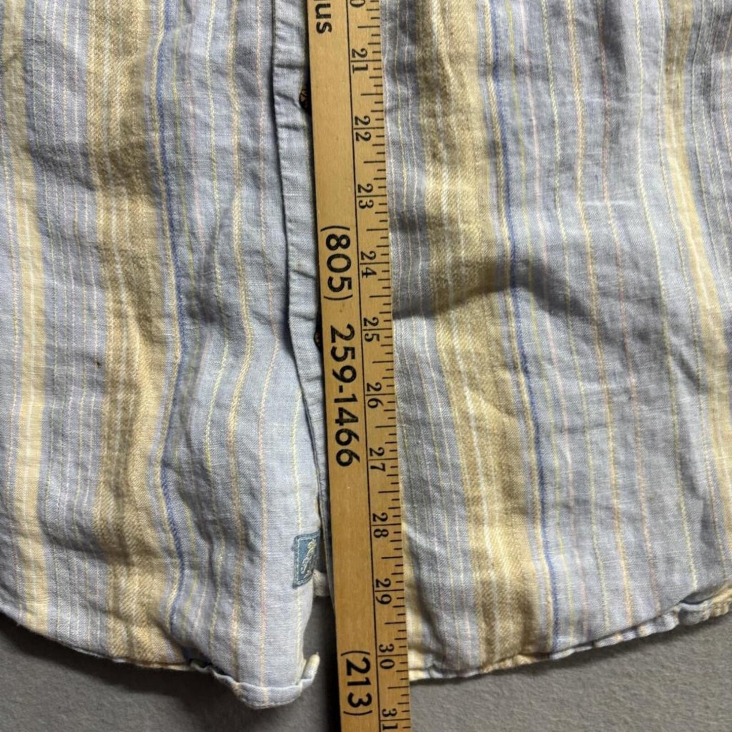 Tommy Bahama Shirt Mens Medium Blue Yellow Striped 100% Linen Short Sleeve
