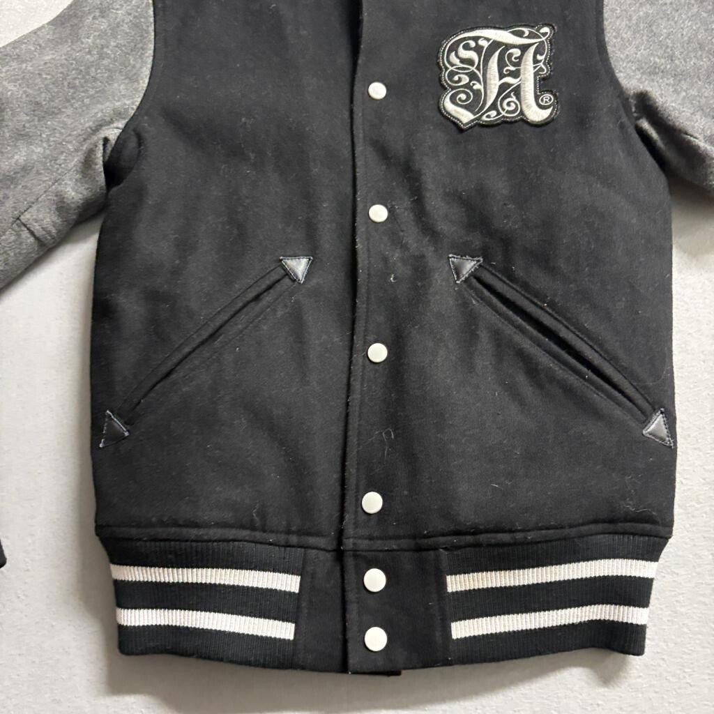 Alife NY Mens Varsity Jacket Medium Black Grey Wool Blend Letterman Snap Button