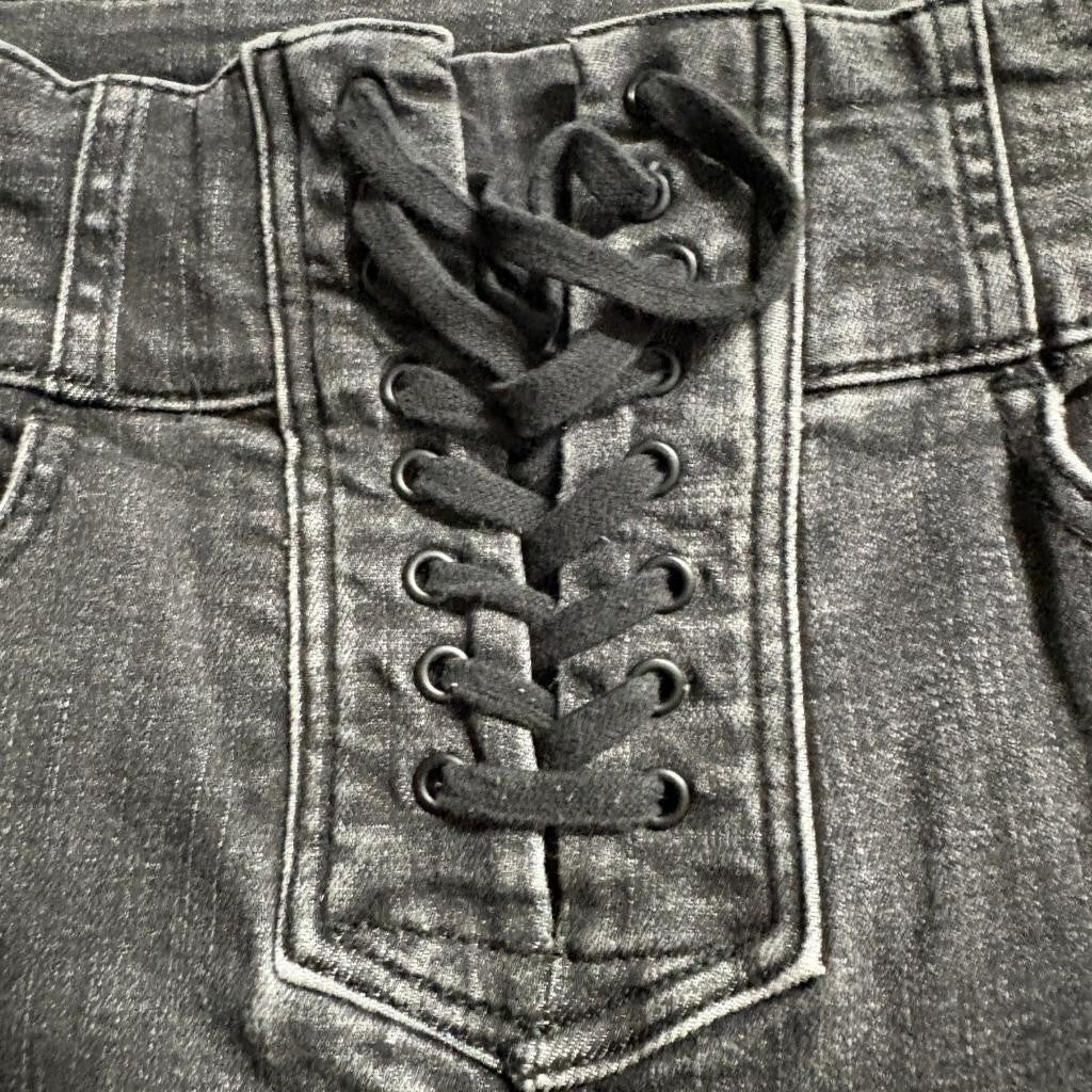 We The Free Free People Lace Up Skinny Jeans Womens 26 Gray High Rise Stretch