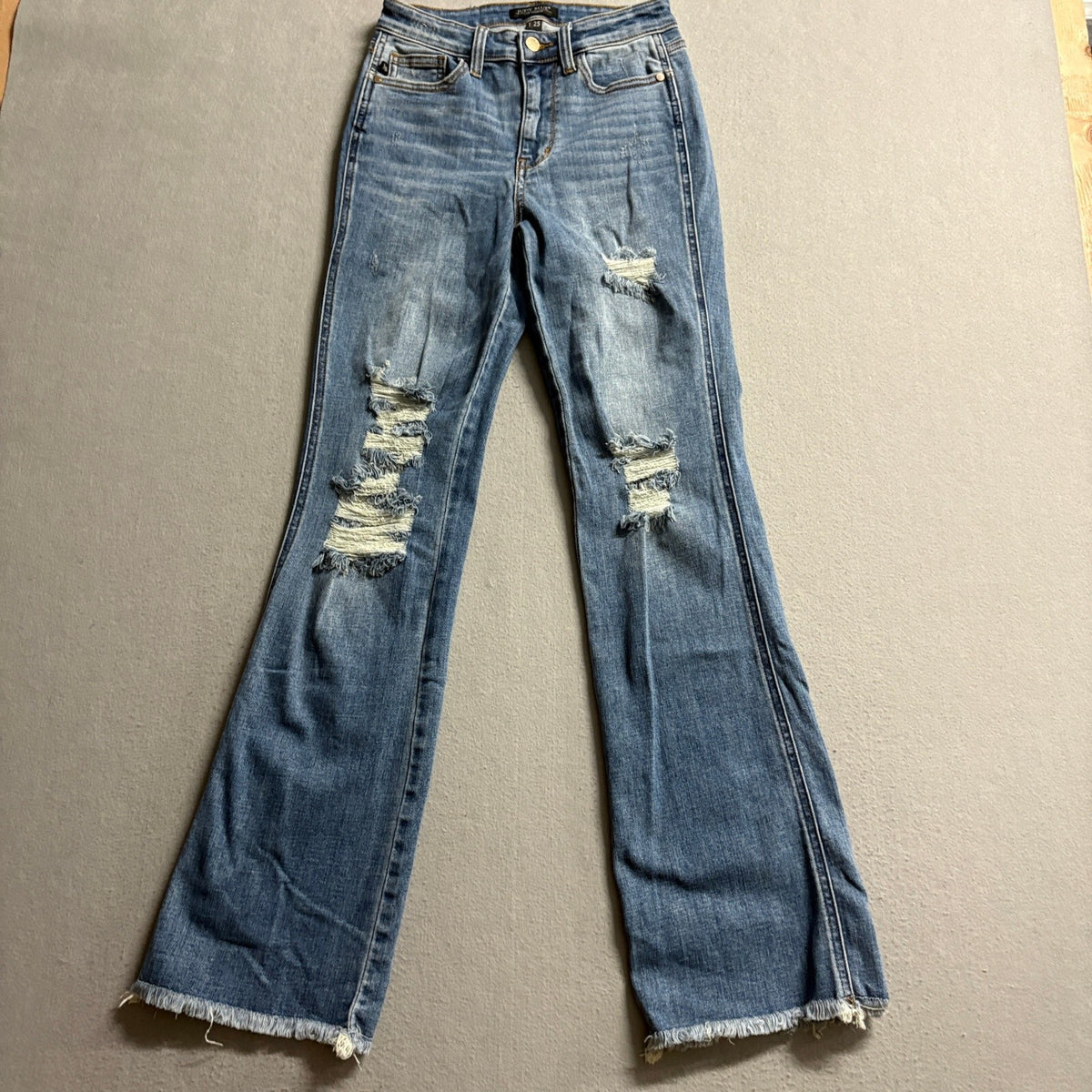 Judy Blue Boot Cut Jeans Womens Size 1/25 Distressed Raw Hem High Rise Stretch