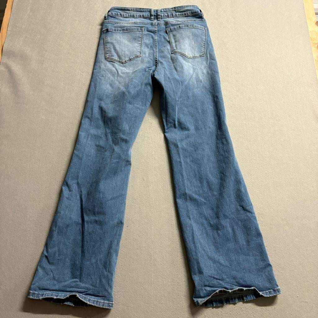 Unbranded Distressed Wide Leg Jeans Womens Size M Blue Denim Button Fly Stretch