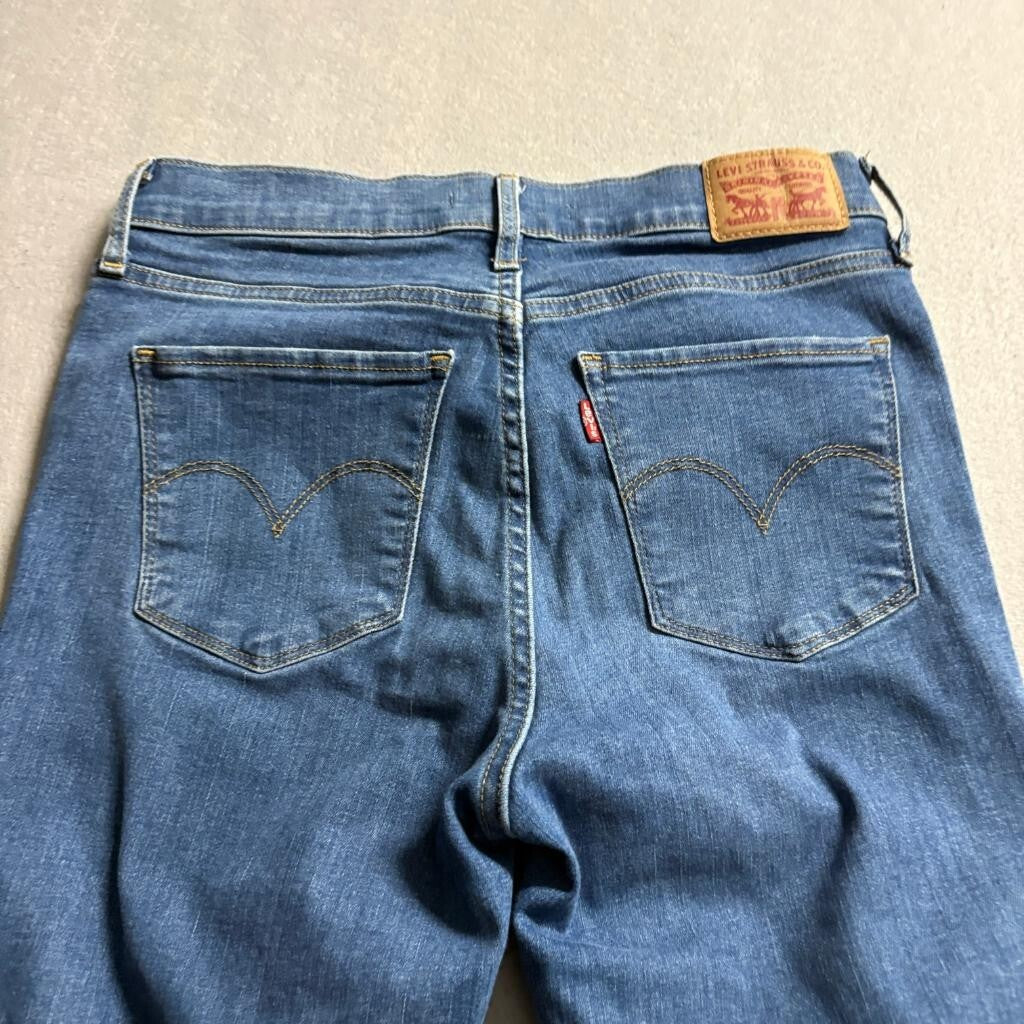 Levis 720 High Rise Super Skinny Jeans Womens 28 Distressed Ripped Blue Denim