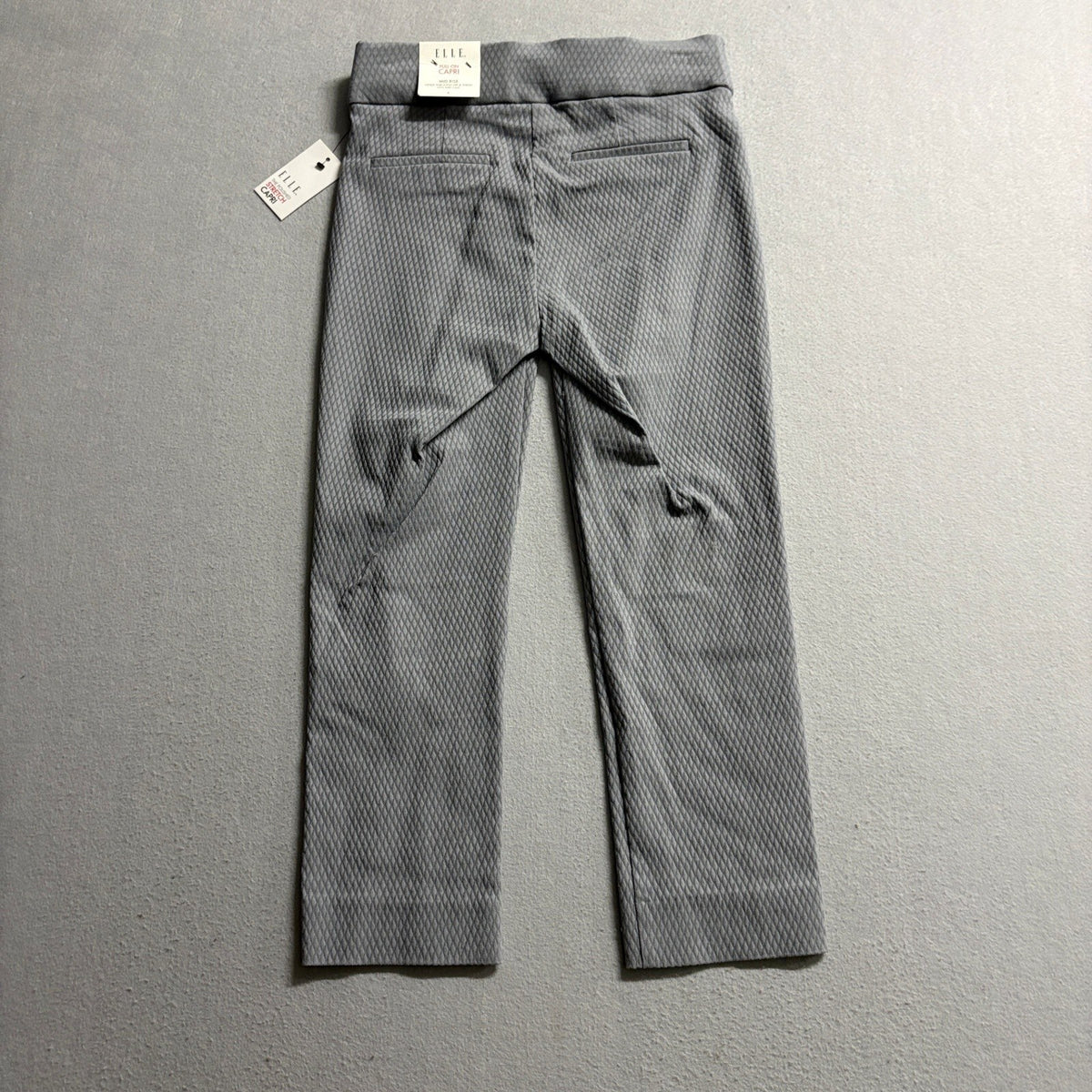 Elle The Polished Stretch Capri Pants Womens Small Gray Diamond Pattern Pull On