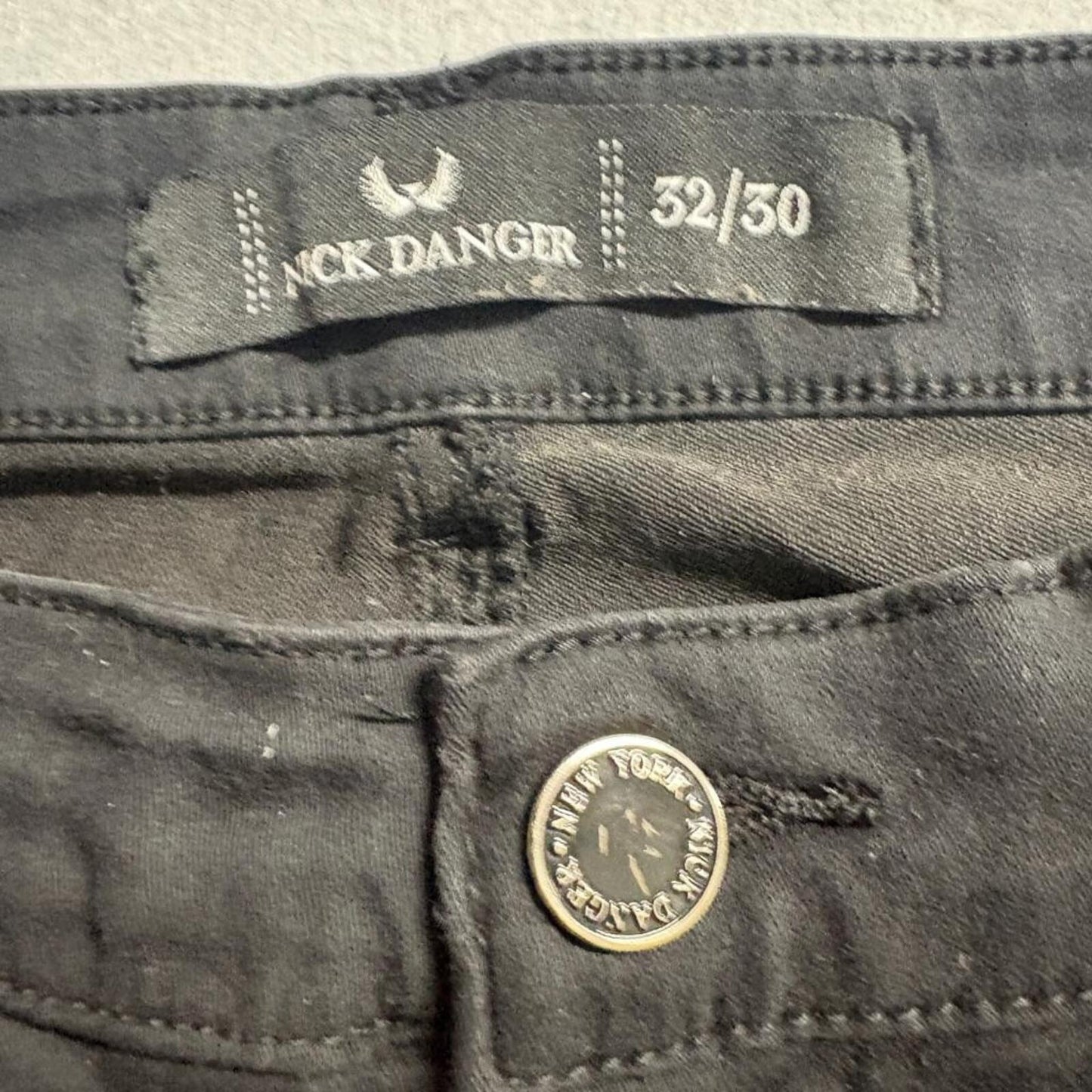 Nick Danger Mens Moto Jeans 32x30 Black Stretch Slim Fit Biker Denim
