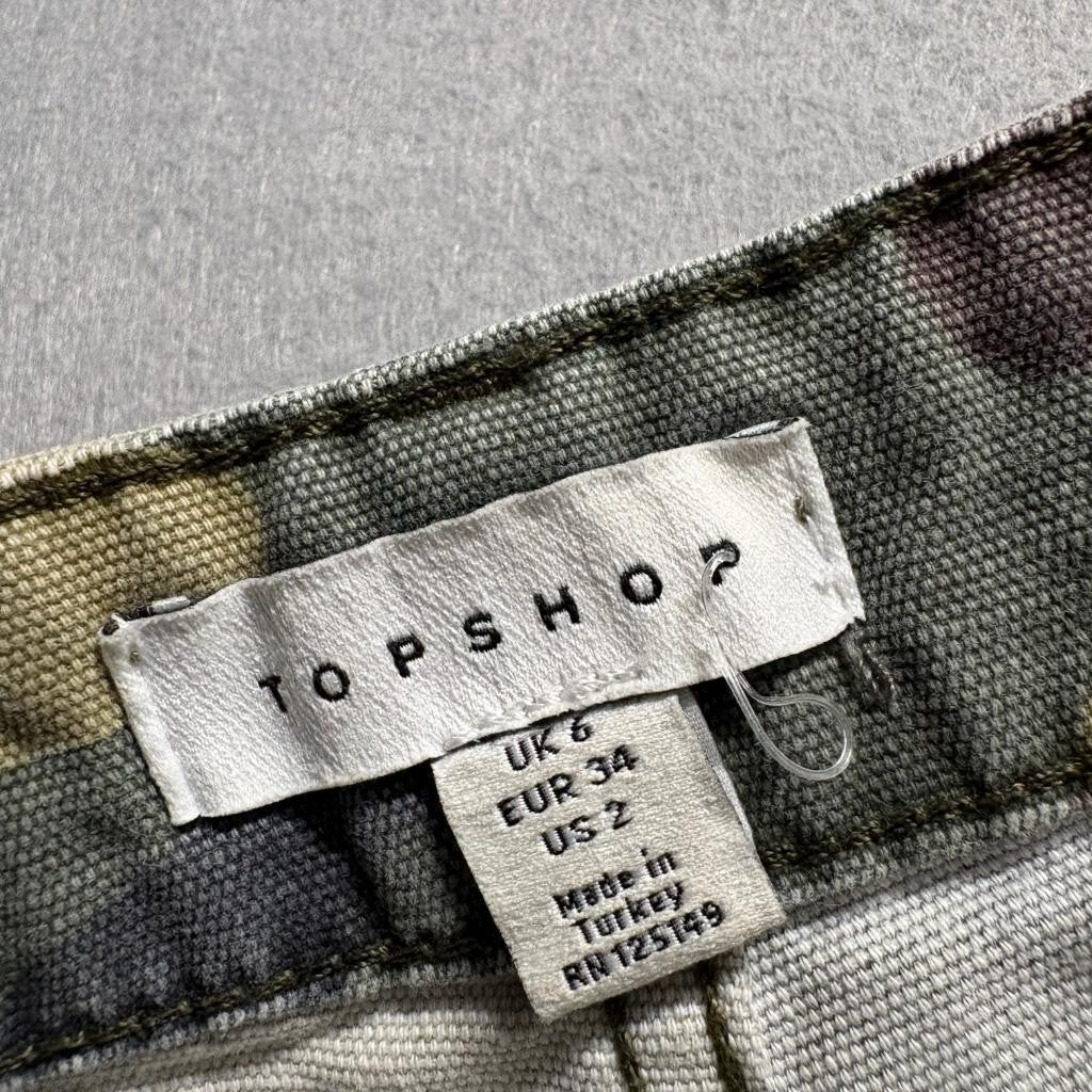 Topshop Camo Cargo Jogger Pants Womens US 2 Green Camouflage High Rise Cotton