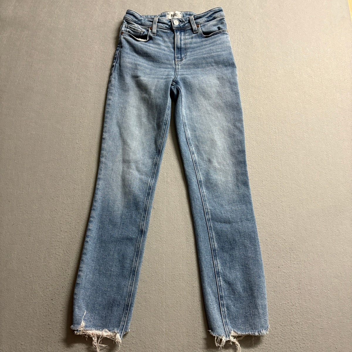 PAIGE Cindy High Rise Straight Leg Jeans Womens Size 25 Blue Denim Raw Hem