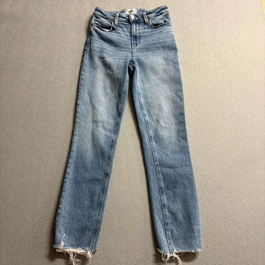 PAIGE Cindy High Rise Straight Leg Jeans Womens Size 25 Blue Denim Raw Hem