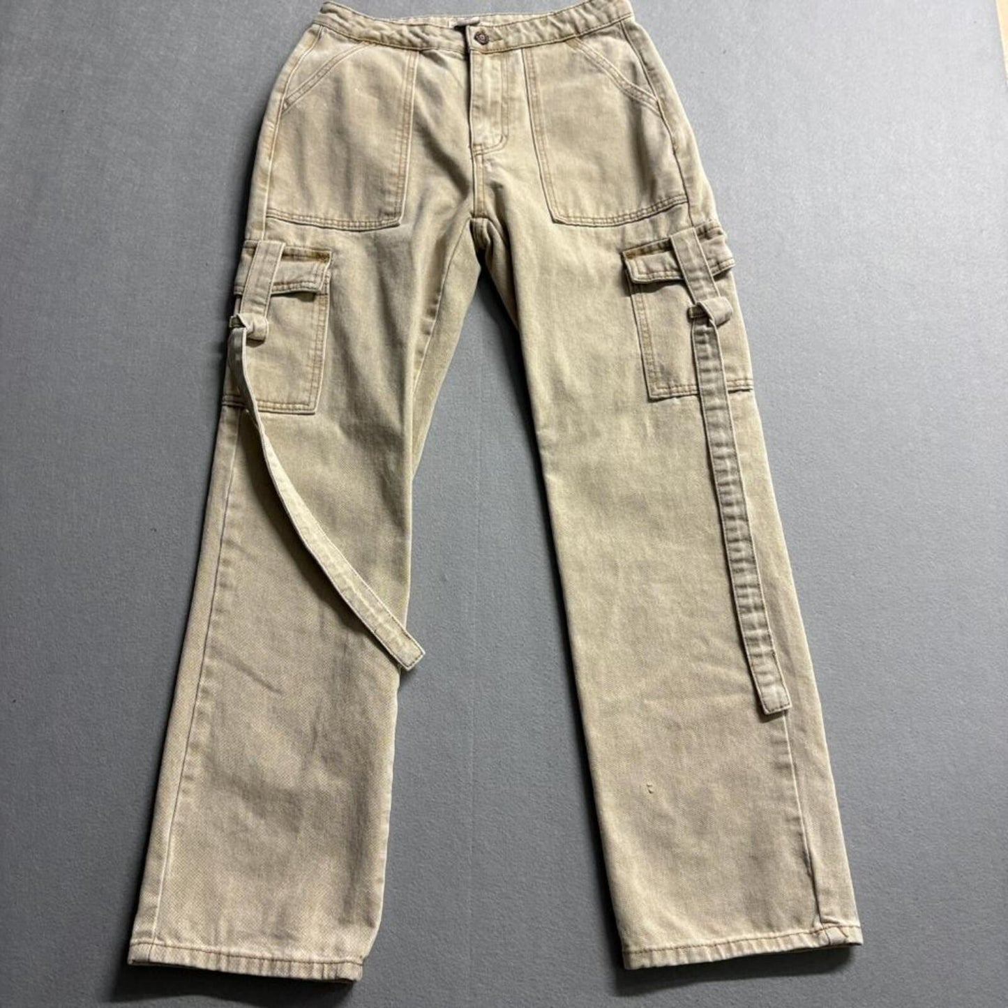 Sincerely Jules Utility Cargo Pants Womens Size 7/27 Beige Tan Straight Leg