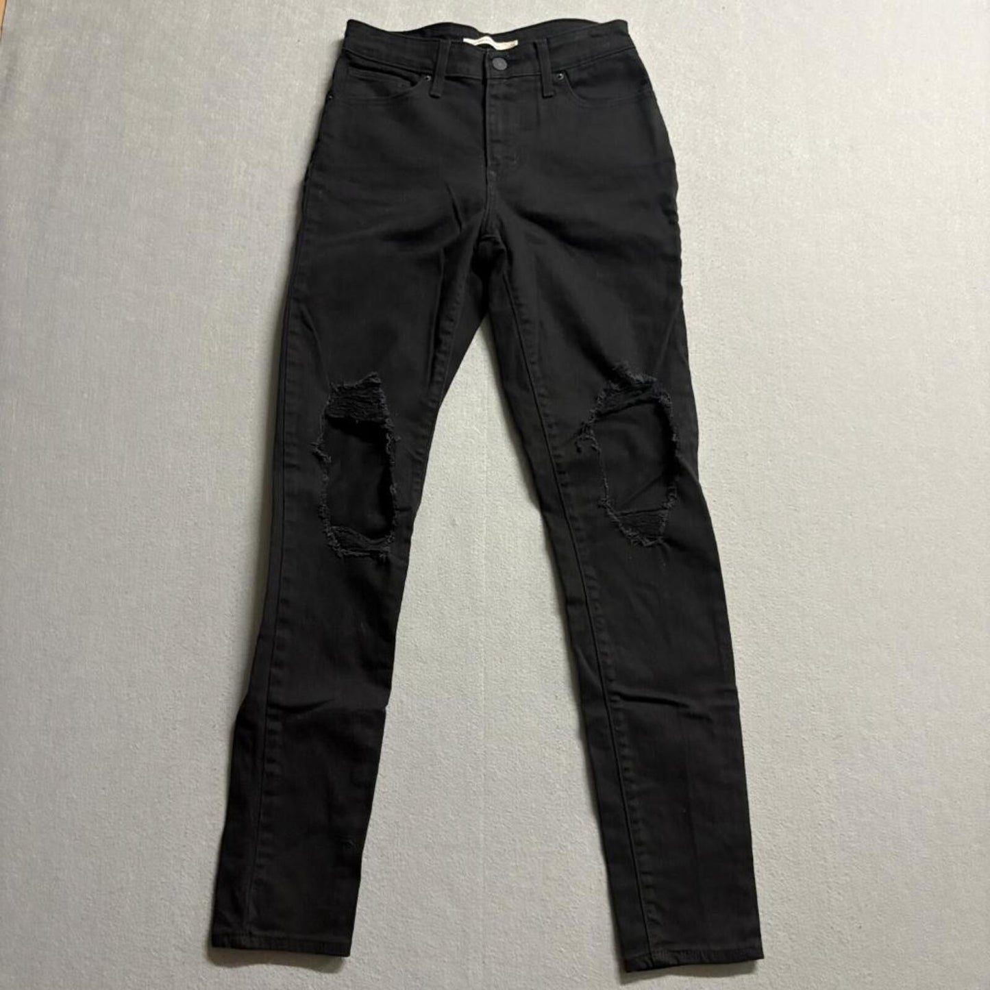 Levis 721 High Rise Skinny Jeans Womens 26x30 Black Distressed Ripped Knee Denim