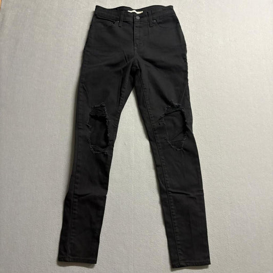 Levis 721 High Rise Skinny Jeans Womens 26x30 Black Distressed Ripped Knee Denim