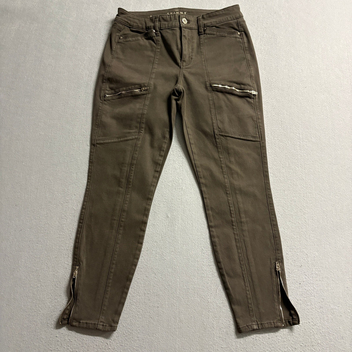 White House Black Market The Skinny Crop Jeans Size 4 Olive Green Ankle Zip Mid